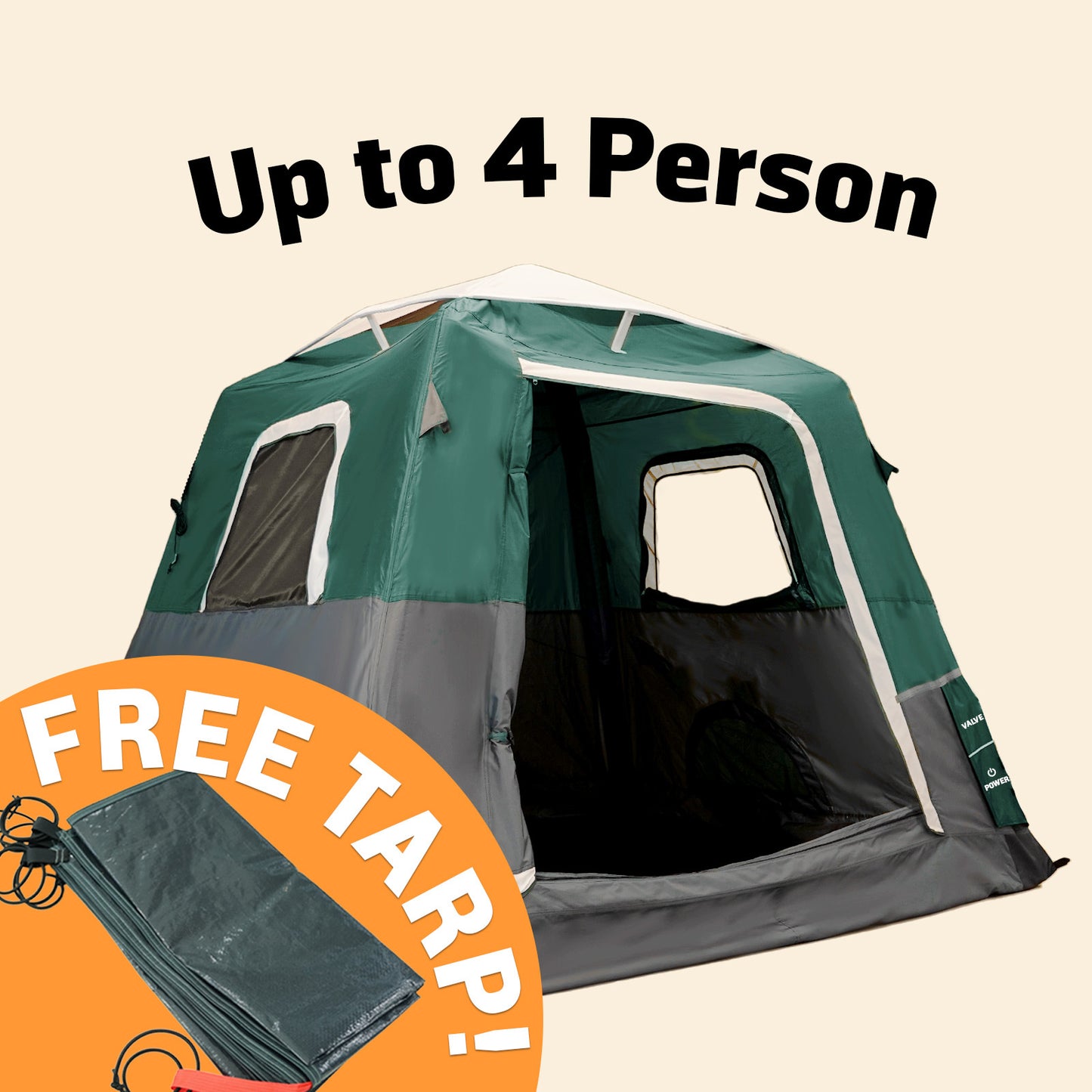 Small-Sized 2 Step Cabin Tent + FREE Camping Tarp (Up To 4 Person, AU)