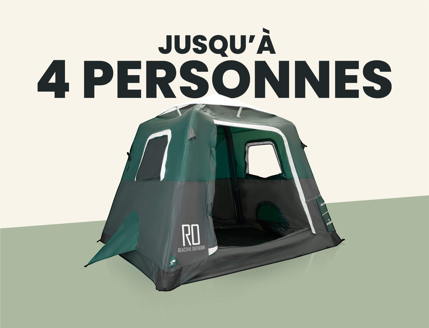 2-Step Cabin Tent – Petite taille + Bâche de camping OFFERTE (jusqu’à 4 personnes, FR)