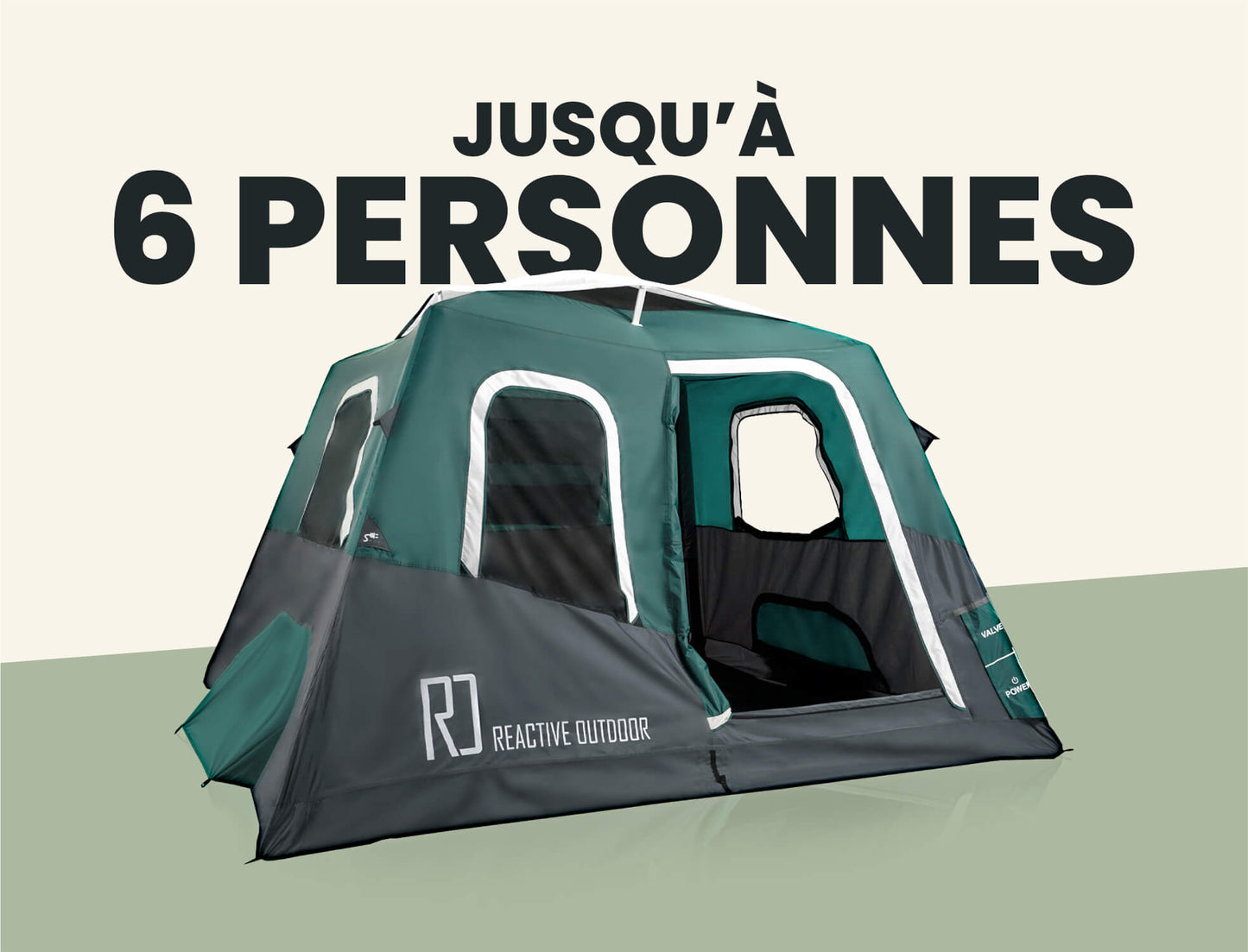 2-Step Cabin Tent – Grande taille + Bâche de camping OFFERTE (jusqu’à 6 personnes, FR).